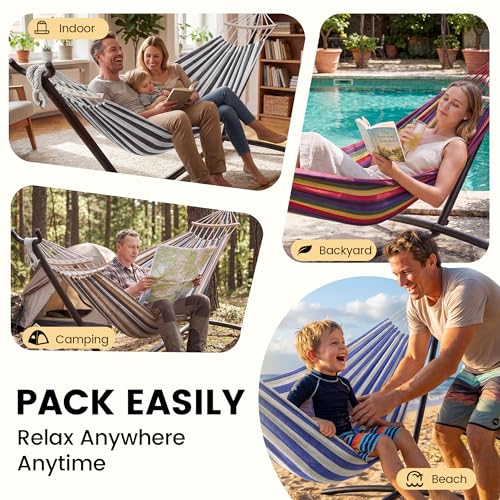 Everyfun Double Hammock with Stand for 2 Person, 600 lb Capacity, Rainbow - $49.50 AC - image 6