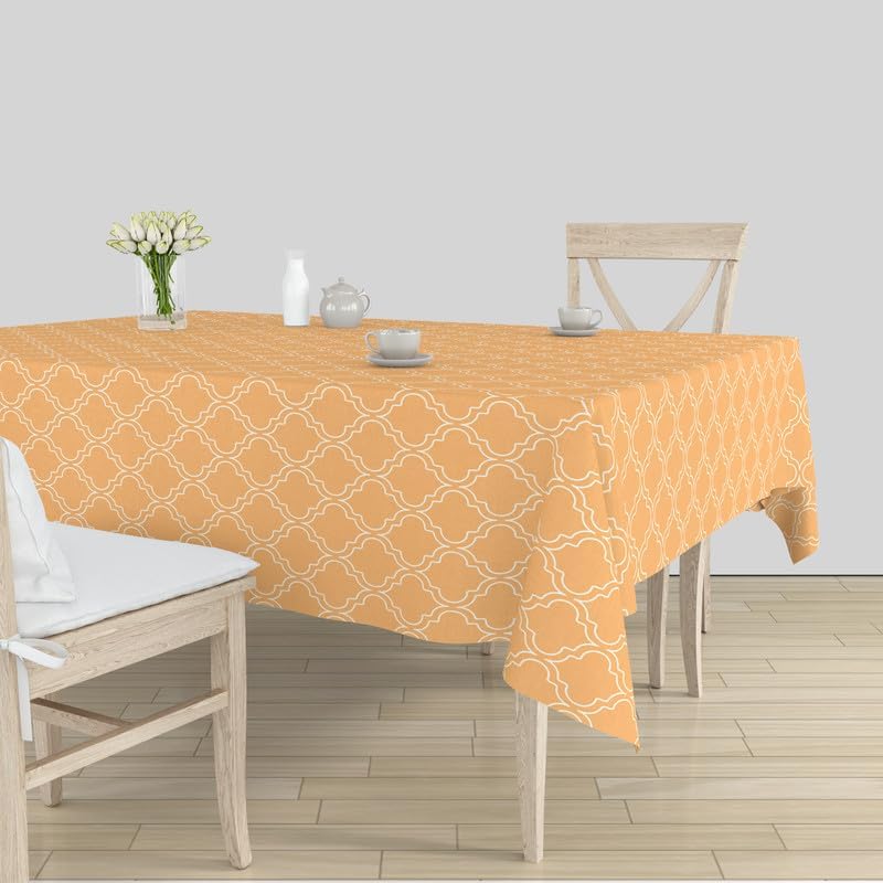 Encasa XO Dining Table Cover, Printed Cotton Tablecloth, Easy Care Peach 1