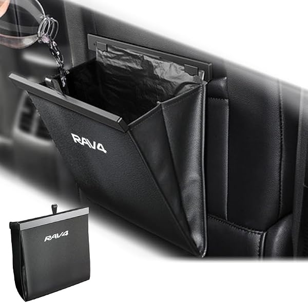 KINKA 車用ゴミ箱 新型 RAV4 50系 ラヴフォー PHV XA50系対応 マグネット 車用収納ケース 後部座席 フック付き ゴミ入れ 5kg 車 カー用品 収納 車用 ゴミ箱 小物入れ 便利グッズ PUレザー 大容量 マグネット 防水 多機能(ブラック) - 1