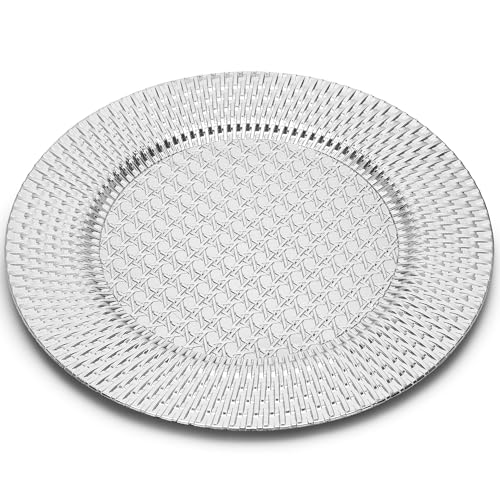 Roncooker Set of 6 Silver Charger Plates 13 Inch, Round Plastic Chargers for Dinner Plates, Shiny Decorative Serving Platters for Banquet, Catering, Restaurant, Home Use Roncooker Set of 6 Silver Charger Plates 13 Inch, Round Plastic Chargers for Dinner Plates, Shiny Decorative Serving Platters for Banquet, Catering, Restaurant, Home Use