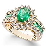 Tirafina Genuine Oval Emerald and Natural Diamond Rings, Statement Ring, Gemstone Jewelry for Women,
