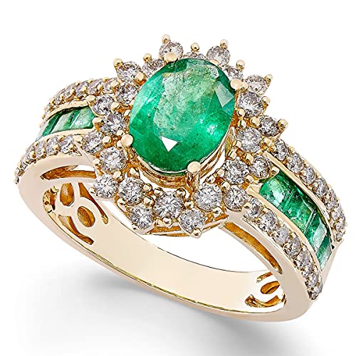 Tirafina Genuine Oval Emerald And Natural Diamond Rings, Statement Ring, Gemstone Jewelry For Women, 14K Gold (1 3/4 Cttw Of Gemstone, 3/4 Cttw Of Diamonds) #TOP9
