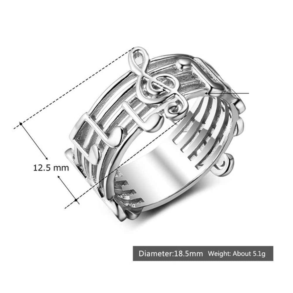 PAMTIER Anello da Uomo in Acciaio Inossidabile con Incisione del Simbolo delle Note Musicali Anello con Simbolo delle Note Bianche e Basse Comfort Fit