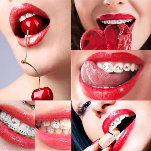 ROKZELT Tooth Gem Kit, 48 Stück Zahnschmuck, Zahnsteine, Tooth Gems, Zahnschmuck Set, Grillz, Edelsteine, Schmuck Zubehör, Für Party Daily Leben Zahnverzierung