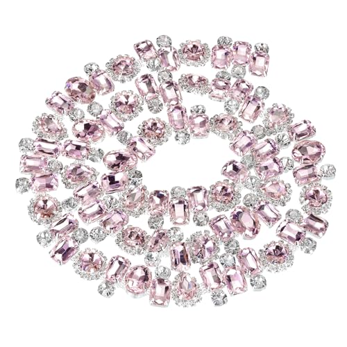 QUARKZMAN Strass Klaue Kette 1 Yard 22 cm Breite Blumen Diamant Silber+Pink