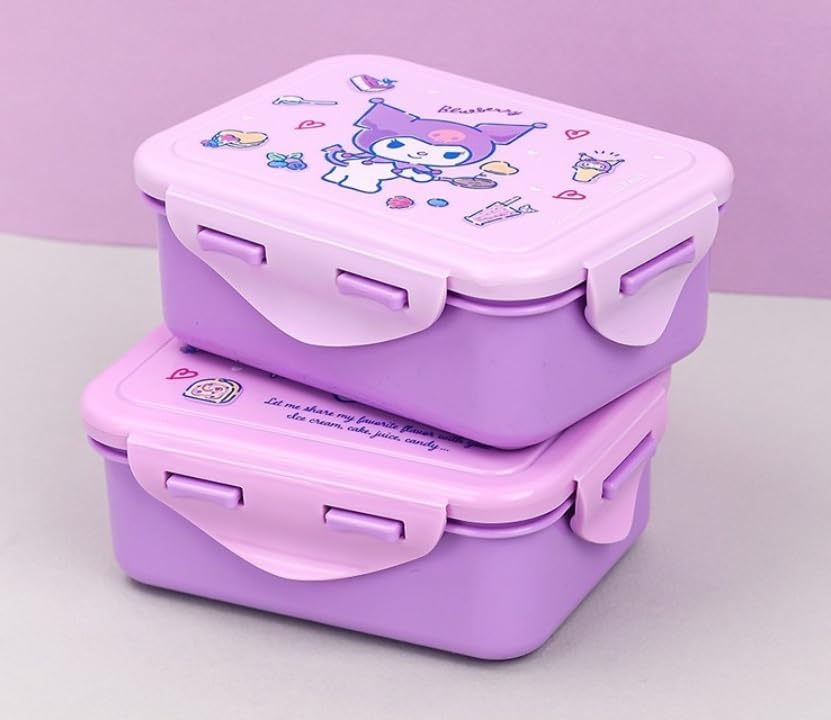 Lilfant Cute Small Bento Box, Lunch Box with Bag, Snack Containers, 5.1 x 3.7 x 1.9 inches (Purple)