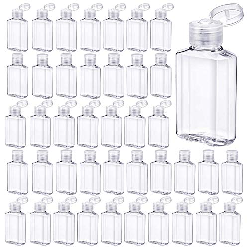 50 Pieces Empty Bottles with Flip Cap, 2 oz Portable Travel Bottle Refillable Cosmetic Bottle Clear Reusable Travel Bottles for Liquid, Lotions, Creams, Shampoo and Toiletries (60 ml)