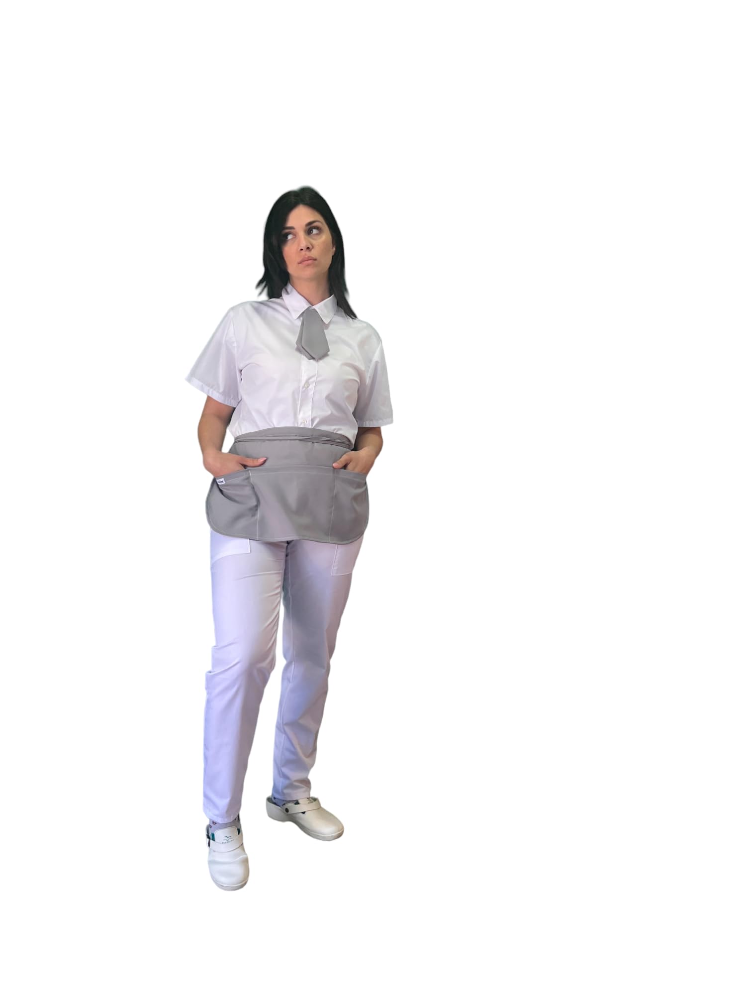 Tablier court de cuisine avec cravate, 10 pièces, broderie gratuite, gris clair, pour bar, restaurant, hôtel, barista Lavavaisselle uniforme de travail homme femme, fabriqué en Italie, gris clair (ral