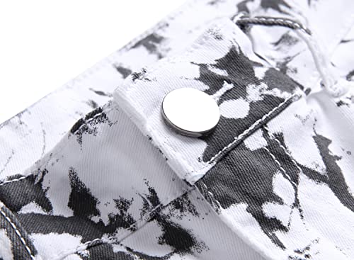 Ripium Men's Skinny Stretch Jeans Fashion Printed Slim Fit Jeans Comfort Flex Waist Casual Pants White #TOP4