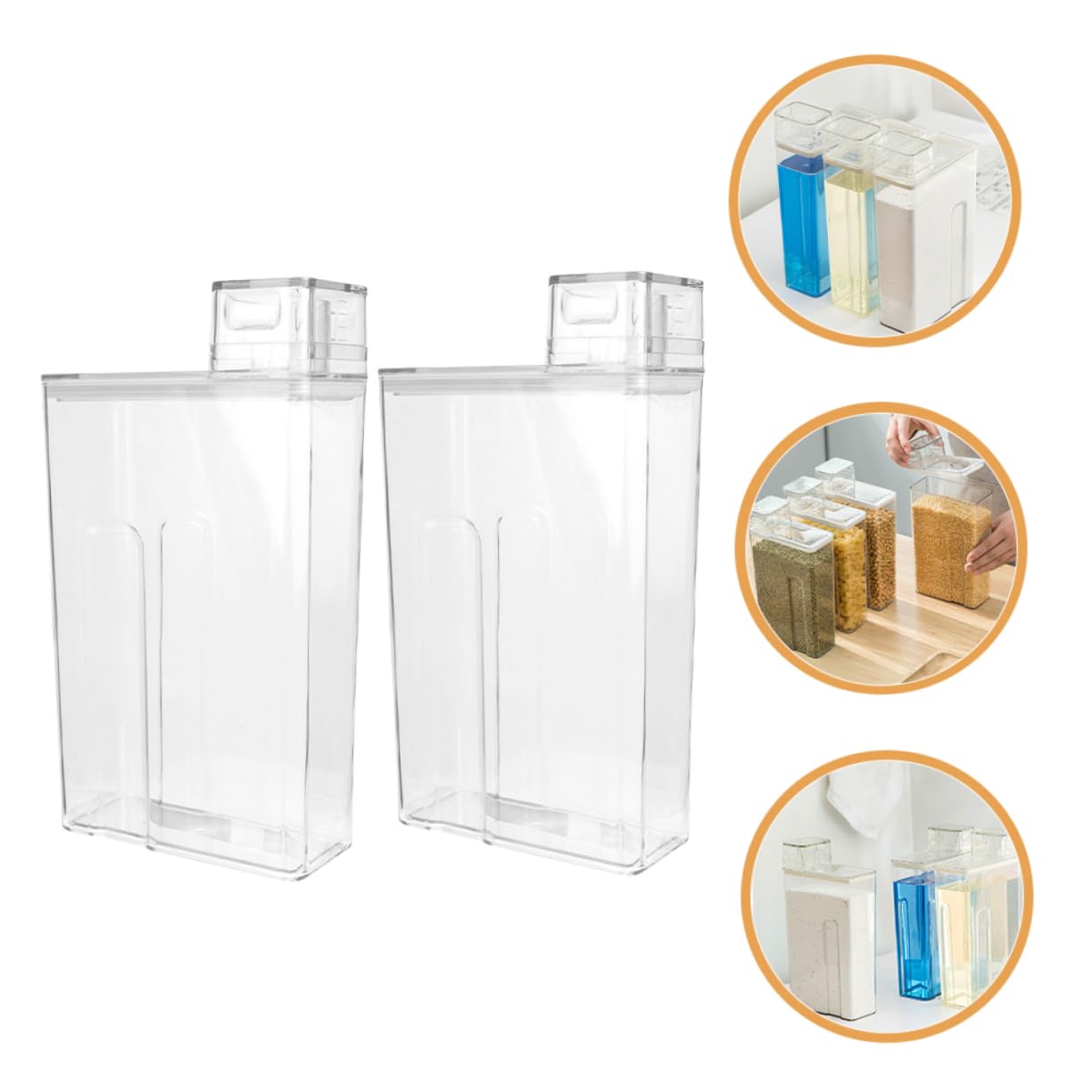 WOONEKY Dispenser Detergente Bucato Ricaricabile in Plastica Trasparente, Contenitori Multiuso per Detersivo Liquido e Polvere, Set 2 Pezzi per Uso Domestico e Lavanderia
