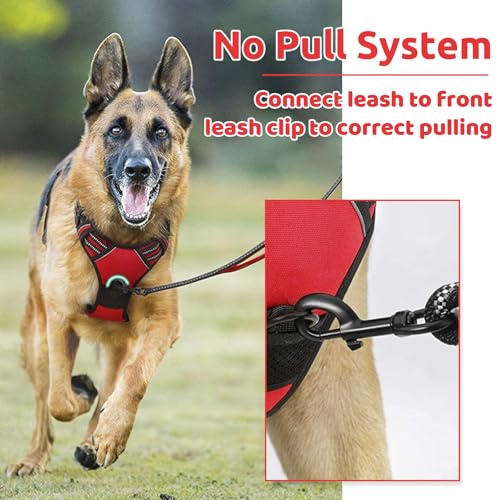 HTTDSLF Hundegeschirr Grosse Hunde, Anti Zug Hundegeschirr, Geschirr Hund Groß mit Reflexstreifen und Kontrolle, Verstellbar und Einstellbar, Brustgeschirr Hund für mittelgroße Hunde, Rot, XL