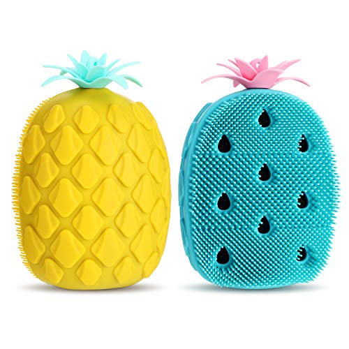 2 Pieces Silicone Loofah Silicone Shower Brush Soft Silicone Body Scrubber Sponge Bath Scrubber for Teens Toddler Body Face Massaging Skin Exfoliation, Yellow and Green