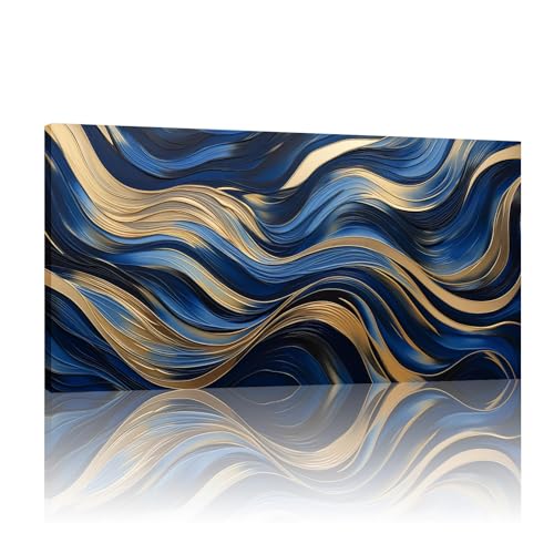 Tableau d'art mural moderne en or et bleu marine pour sublimer le salon