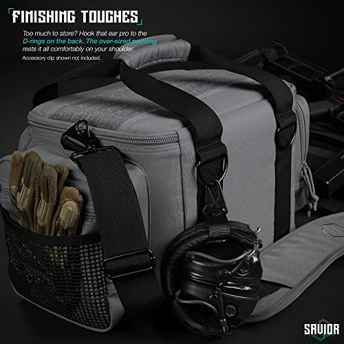 Savior Equipment Specialist Series Tactical Triple Pistol Shooting Range Hunting Duffle Bag Gun Carrying Case, Rigid Compartment Frame, Lockable Zippers (SW Gray, 18" x 9" x 12" Range Bag)