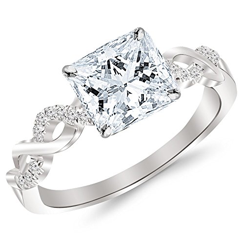 Houston Diamond District 0.46 Carat Princess Cut Twisting Infinity Gold and Diamond Split Shank Pave Set Diamond Engagement Ring (J-K Color, I2 Clarity Center Stones)