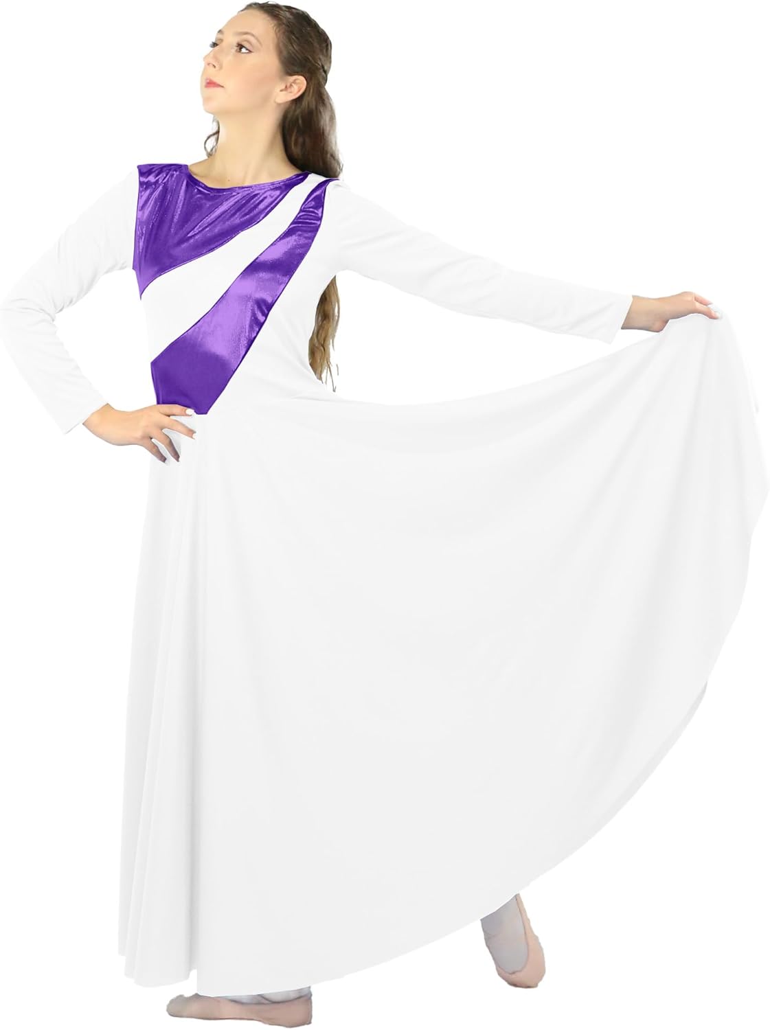 Danzcue Womens Metallic Praise Dance Dress, Metallic Bicolor Full Length Worship Dance Dress - Image 3