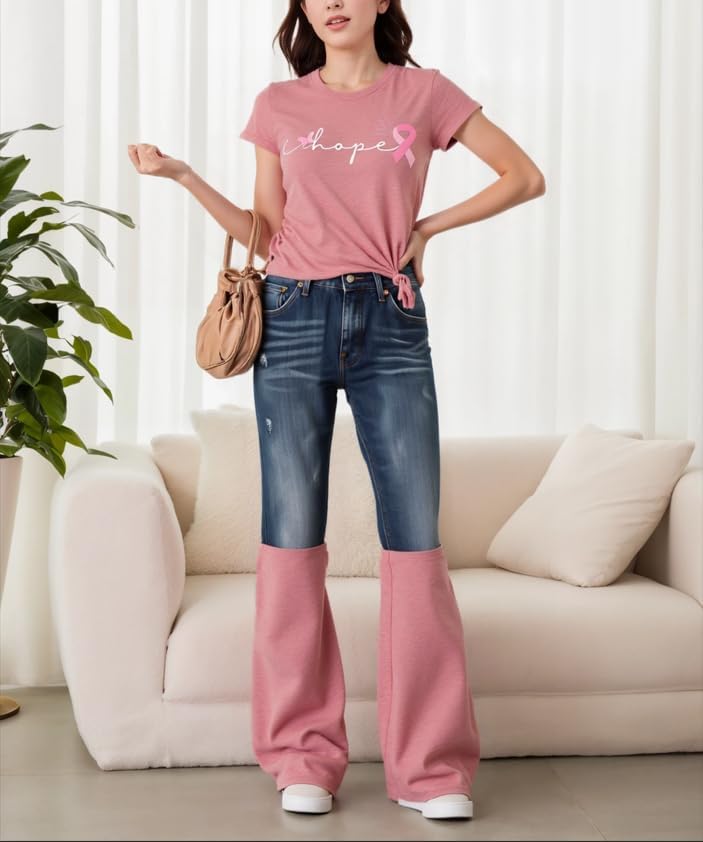 Breast Cancer Shirt Women Pink Ribbon Shirts Breast Cancer Awareness T-Shirts Spread The Hope Tee Top - Image 2