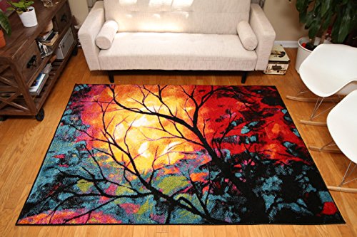 Feraghan/Radiance Collection Art Contemporary Collection Modern Tree Of Life Wool Area Rug, 13' X 16', Yellow/Blue/Orange/White #TOP1