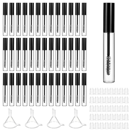 40 Pieces 10 ml Empty Mascara Tube Eyelash Wand, Refillable Premium Eyelash Cream Container Bottle with 4 Pieces Mini Funnels and Leak Stoppers for Castor Oil, DIY Cosmetics