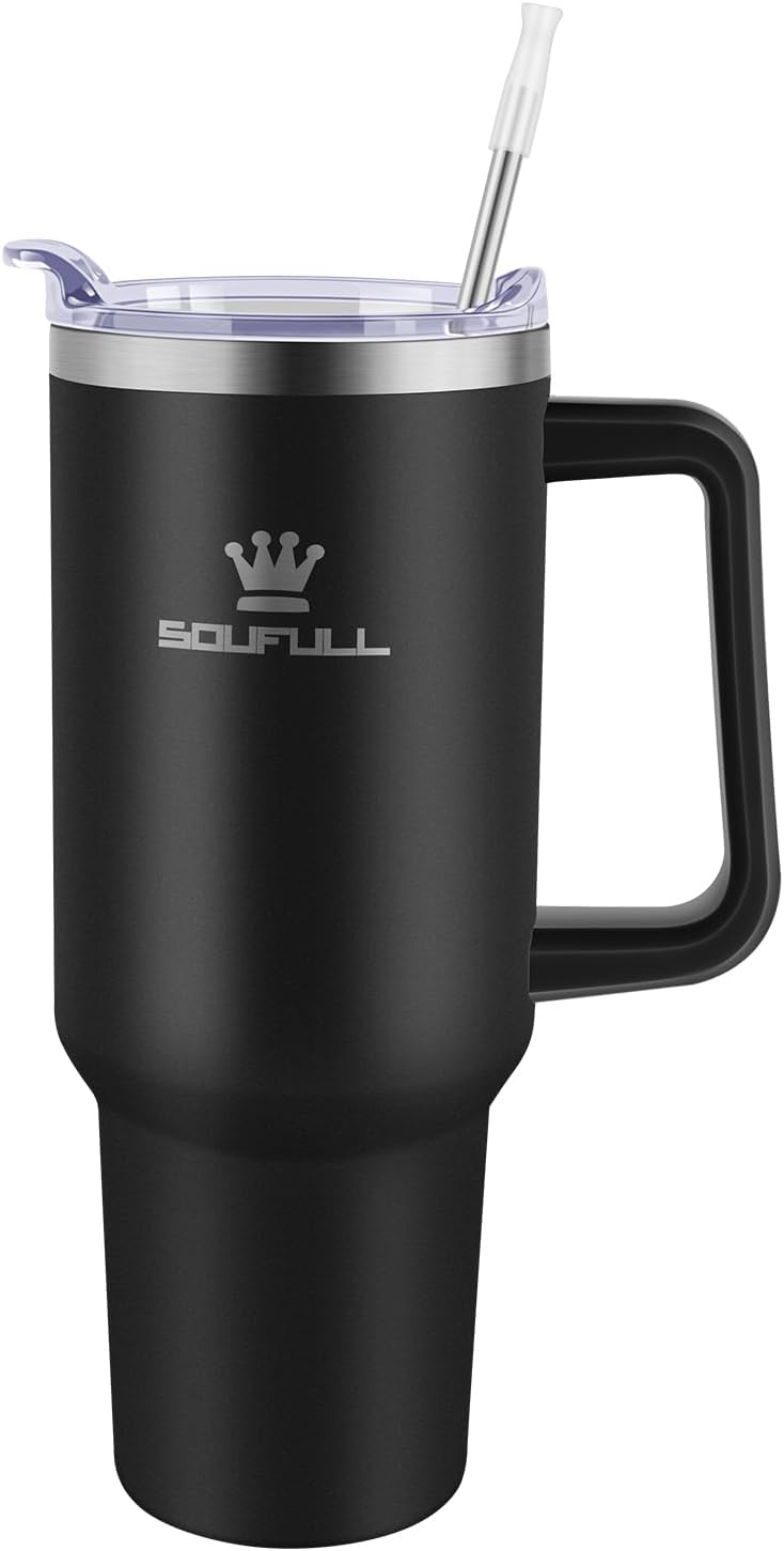 40 oz Tumbler with Handle and Straw Lid, 100% Leak-proof Travel Coffee Mug, Stainless Steel Insulated Cup for Hot and Cold Beverages, Keeps Cold for 34Hrs or Hot for 10Hrs, Dishwasher Safe (Black) - Image 2
