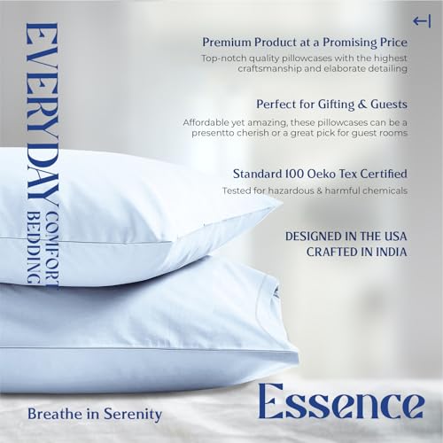 Image of Mayfair Linen 100% Organic Cotton Percale Pillow Cases Queen /Standard Size Set of 2 - Percale Pillowcovers Standard /Queen (Light Blue), Soft Cooling Pillow Case for Sleeping, Cotton Pillowcases