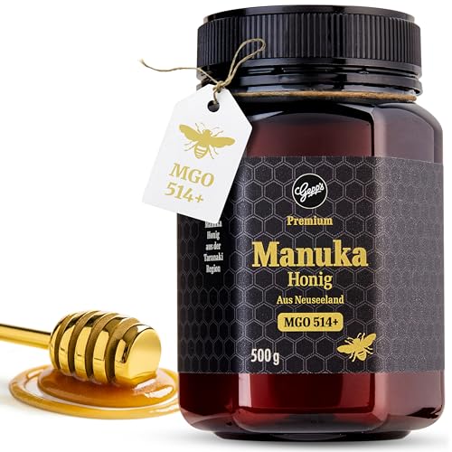 Gepp’s Feinkost Manuka Honig 500 g, hohe Reinheit von 514+ MGO I Manuka-Honig aus Taranaki, Neuseeland I Superfood Manuka, unvergleichlich cremig & aromatisch I Preisgekrönter Manuka Honey