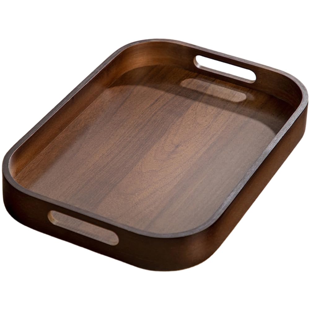 Teetablett aus Holz mit Griffen, Mehrzweck-Serviertablett, 43 x 33 x 5 cm (43 x 33 x 5 cm)