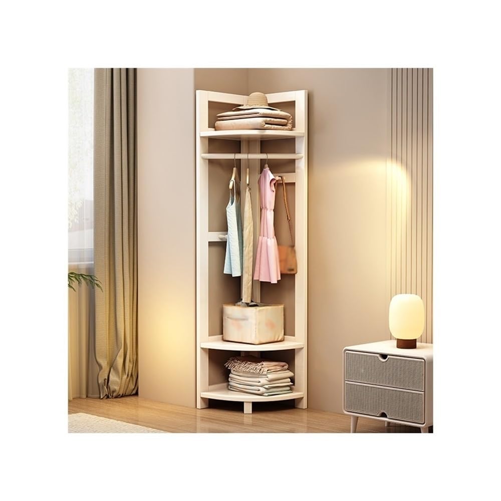 AILIUXIAOYAN Coat Rack Solid Wood Corner Floor Coat Rack Floor Bedroom Clothes Rack Multifunctional Storage Rack(White)