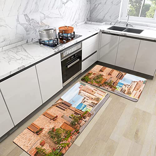 URSOPET 2er Küchenteppich Waschbar rutschfest Teppich,Mittelalterliche Altstadt in der Toskana...