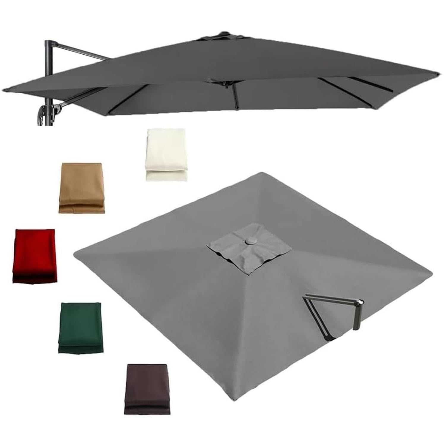 Quadratisch Ampelschirm Ersatztuch 3.0x3.0m Sonnenschirm Ersatzbezug Für Terrasse Garten, 8 Rippen Sonnenschutz Ersatzabdeckung, gray-3x3.0m/9.8x9.8ft