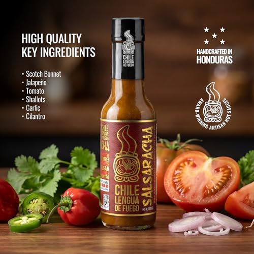 Image of Chile Lengua de Fuego Salsaracha - Sriracha-Style Scotch Bonnet & Jalapeno Salsa Hot Sauce, Medium, 5 oz Bottle (Pack of 2)