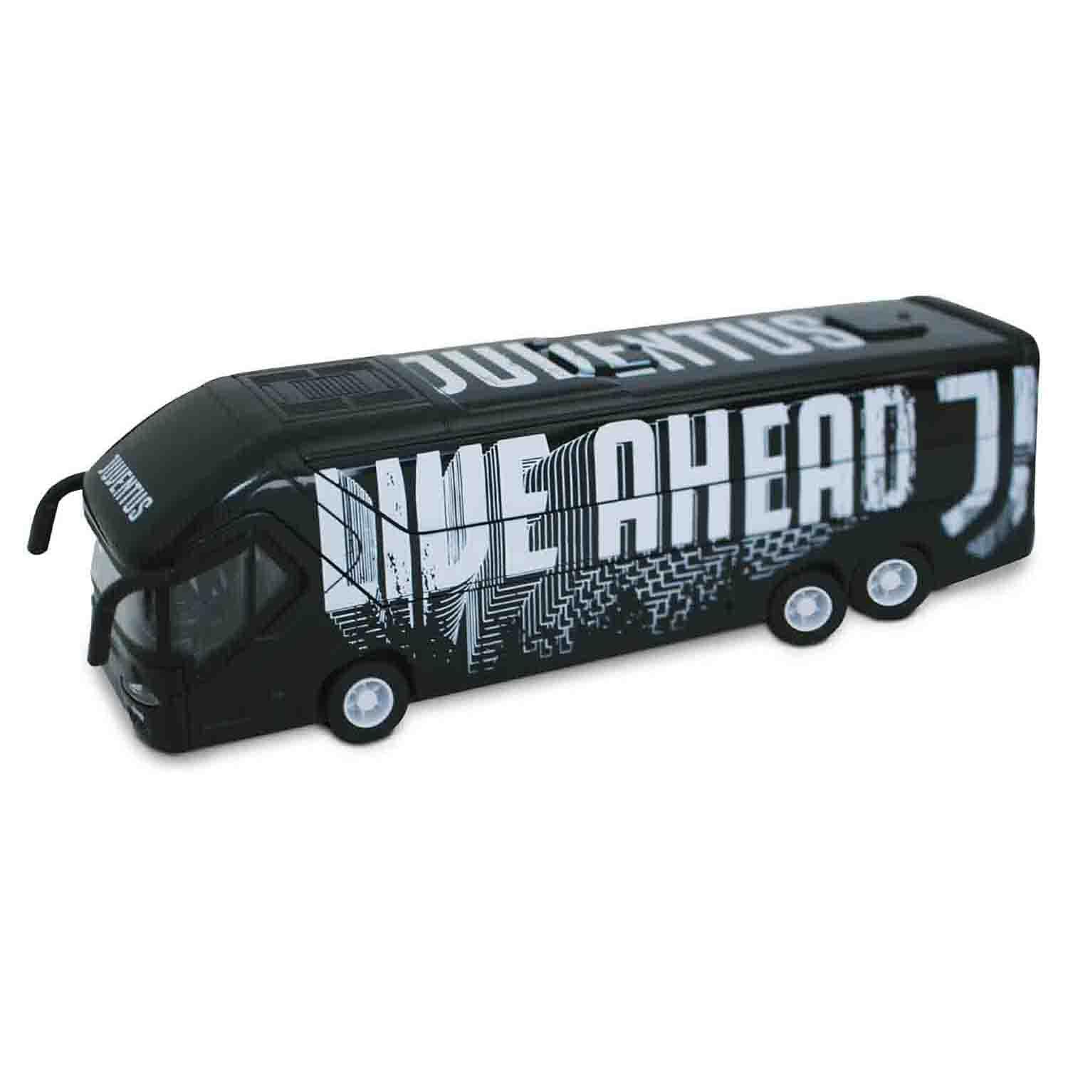 Modellino Pullman Juventus FC - Bus Giocattolo Con Retrocarica (Pull Back) E Sportelli Apriibili, Colore Bianconero