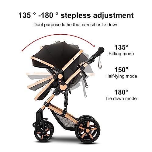 Image of 2 in 1 Baby Stroller with Bassinet Mode, Reversible Infant Buggy, Newborn Travel Stroller, One-Click Folding, Convertible Toddler Standard Pram Carriage (2US588-GREY)