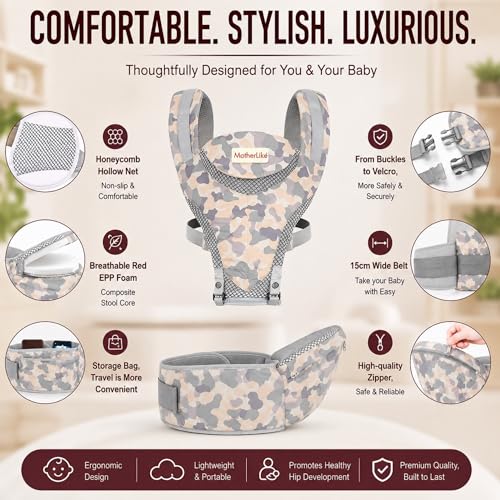 Image of Baby Carrier for 0 to 3 Year Baby | Ergonomic Kangaroo Bag with Detachable Soft Hip Seat | Baby Carrying Bag for Newborn & Toddler | 6-in-1 Baby Carrier with Pockets & Back Support (Camouflage, CMF45)