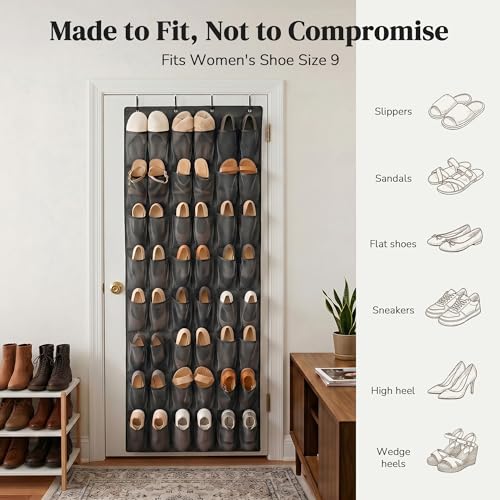 48 Pockets Over the Door Shoe Organizer48 Pockets for Women: With more shoe pockets than any comparable over the door shoe organizer on the market, this hanging shoe organizer delivers generous space to hold your entire shoe collection neatly in one place.(Only for women’s shoes) - image 6