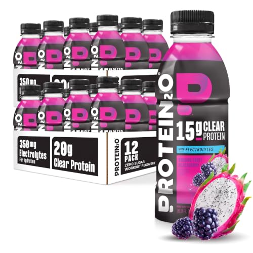 Protein2o Hydration Drink - 2-in-1 Liquid Clear Whey Protein Isolate and Electrolyte Drink - 15g Protein,Vitamins B5,B6 - Post-Workout Recovery - 16.9 Fl Oz - Dragon fruit Blackberry,(Pack of 24)