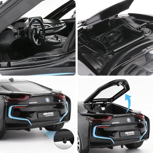 Image of Invite Enterprise 1:24 Diecast Model Alloy Bmw I8 Metal Pull Back Car With Sound & Light, 4 Openable Doors, Toy Vehicles For Kids Gift[Black]