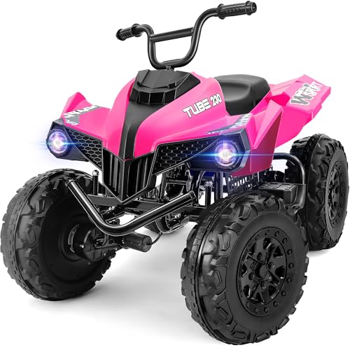 ELEMARA 24V Iron-Frame 2 Seater Ride on ATV for Big Kids,4WD Heavy-Duty ATV for Kids with Bluetooth,4 Wheeler Ride on Car with Realistic Sounds,Spring Suspension,Ultimate Adventure for Boy&Girls,Pink