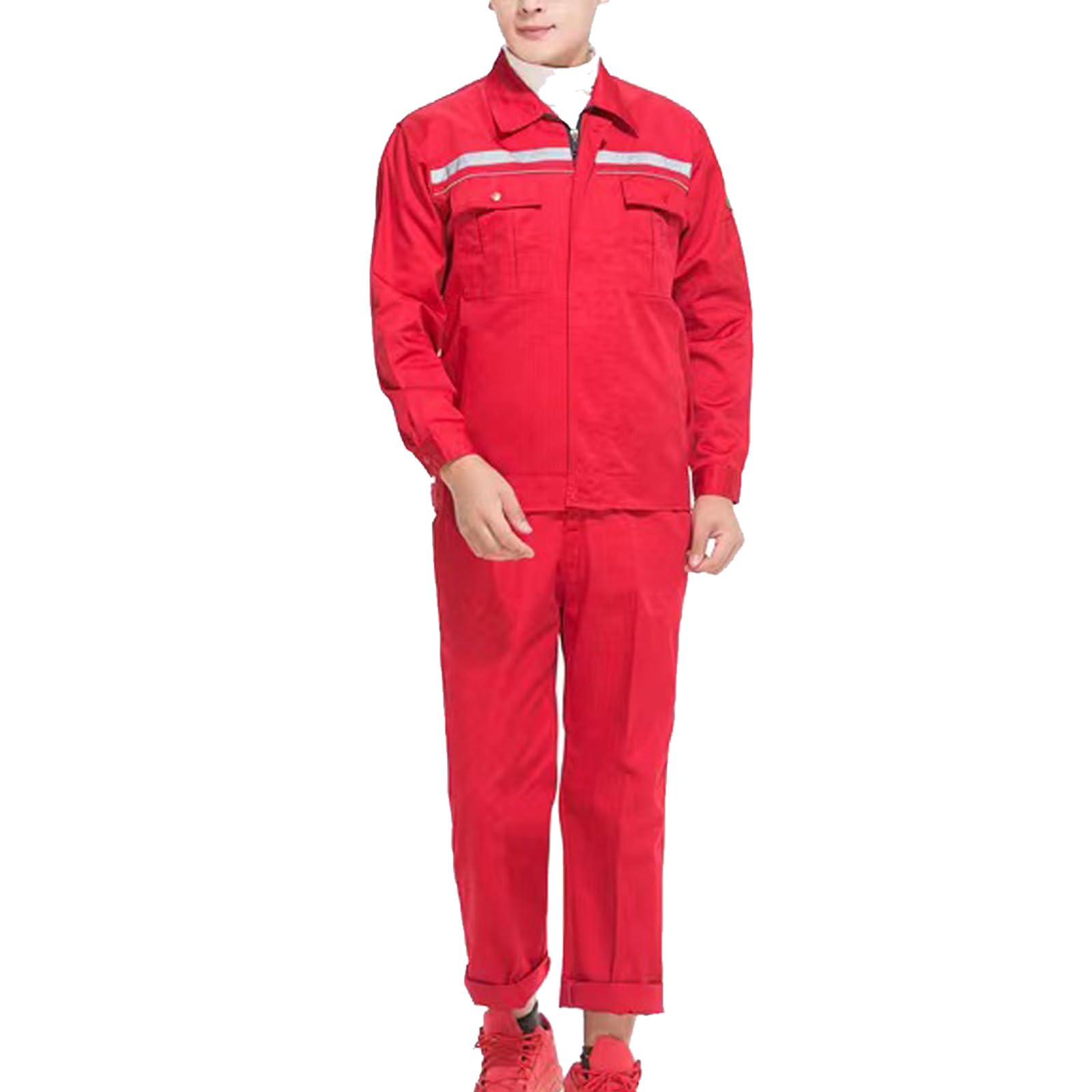 Zip-Front Coverall Workwear Suit Chaqueta De Manga Larga Pantalones De Trabajo Ropa De Trabajo Con Cinta Reflectante