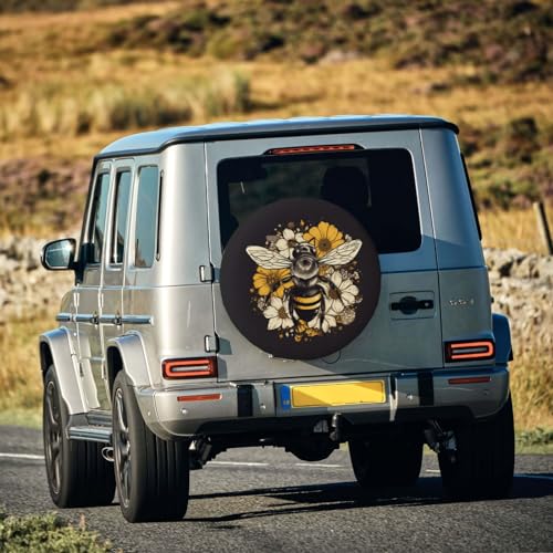 Image of Fluffy Bee Sunflower Spare Tire Cover Universal Fit for Trailer RV SUV Truck Camper Weatherproof Protectors Tyre Covers 14 inch 15 inch 16 inch 17 inch
