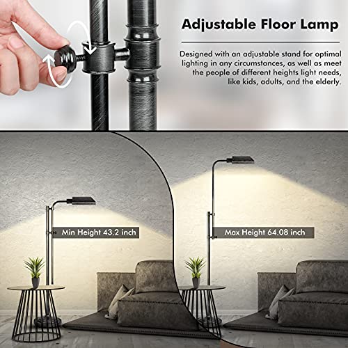 Industrial Floor Lamps For Bedrooms - Black Rustic Standing Task Lamp Adjustable 360°, Silver Brushed Pewter Finish, Retro Antique Pharmacy Reading Lamp, Metal Vintage Style Lamp For Living Room #TOP3