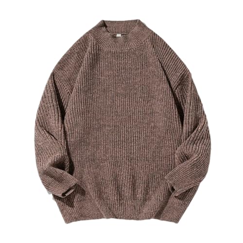 Men Retro Turtleneck Pullover Sweater Soft Warm Solid Loose Knit Sweaters