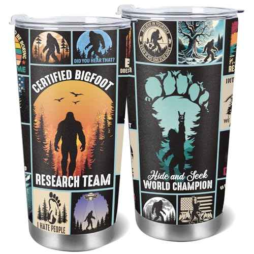 Image of AFRITEE Big Foot Lover Gift - Mysterious Animals Bigfoot 16 oz Tumbler Cups with Lids and Straws, Funny Iced Coffee Tumbler Creative Gift for Friends Who Love Outdoor Adventure