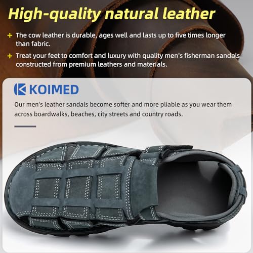 Image of KOIMED Men's Hiking Leather Sandals Closed Toe Water Shoes For Summer Athletic Outdoor Walking Sports Trail River Fishing Wide Adjustable Waterproof Arch Support
