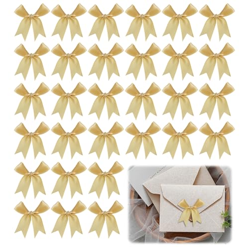 Gold Bows for Gift Wrapping 30Pcs Satin Ribbon Bows for Presents Small Brown and Gold Gift Bow Present Bow Wedding Invite Accessories Ribbon Bw Premium Decorative Bo for Gifts and Crafts