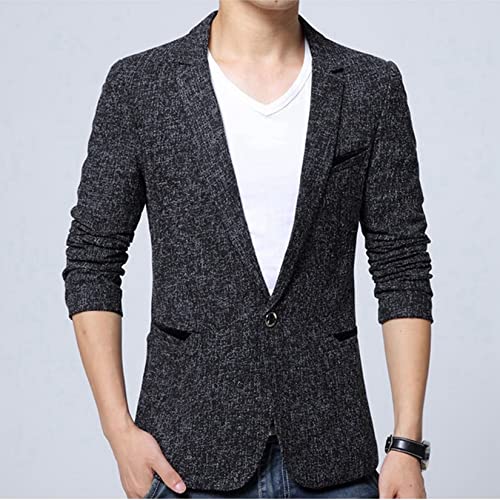 Dawwoti Blazer executivo masculino slim fit back smoking paletó casual um botão, Preto, M