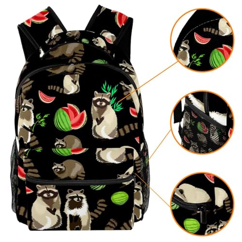Sac à dos d'école imprimé raton laveur et pastèque multicolore 40cm