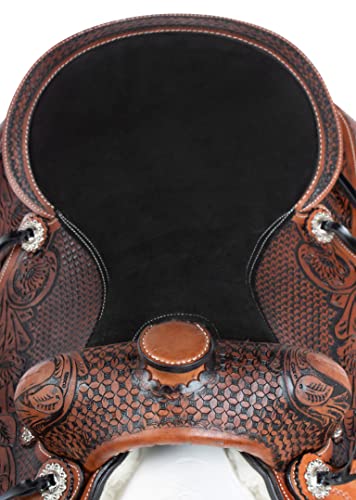 Acerugs 14 15 16 17 18 Pleasure Trail Western Barrel Racer Leather Horse Saddle Hand Tooled Headstall Reins Breast Collar (16) #TOP6