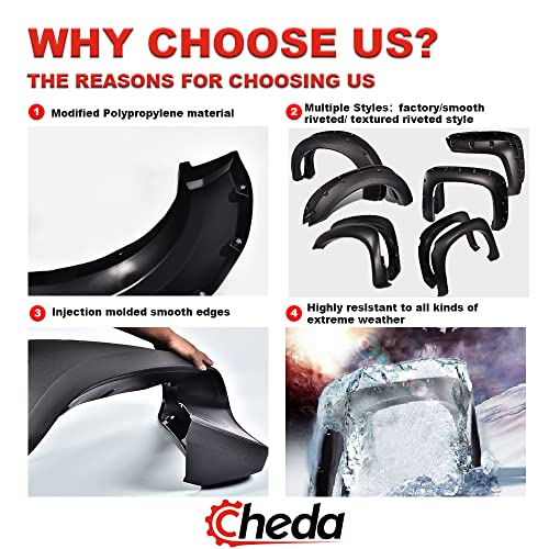 Cheda Fender Flares, Compatible With 2009 2010 2011 2012 2013 2014 Ford F150 Svt Raptor, Textured Wheel Cover, Fo1268100 Fo126910 #TOP1