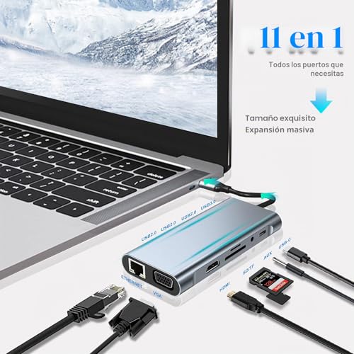 HUB USB C 11 en 1 con lector de tarjetas TF y tres puertos USB 3.0 estables 2